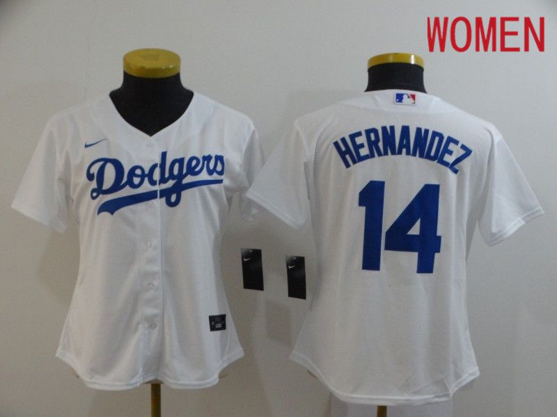 Women Los Angeles Dodgers 14 Hernandez White Nike Game MLB Jerseys